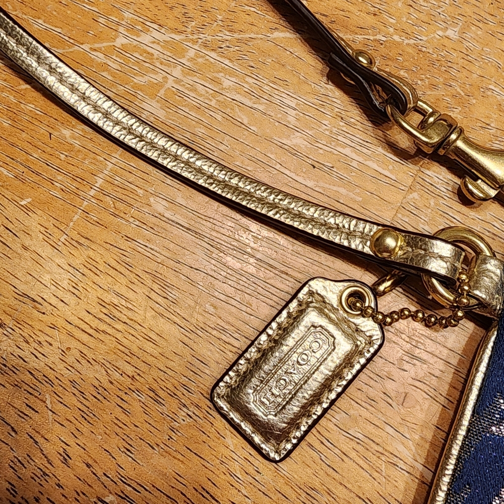 Coach Navy Blue Glitter Script Heart Wristlet - Picture 3 of 10